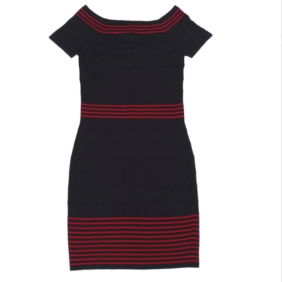Max Studio Women's Red & Black Rayon Blend Knit Bodycon Short Sleeve Dress XS - Picture 5 of 10